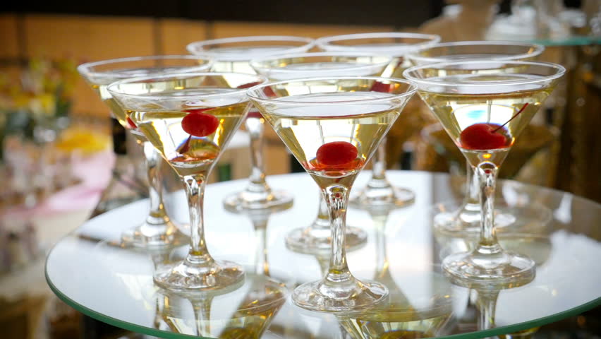 Martini with Cherry in glases Close up