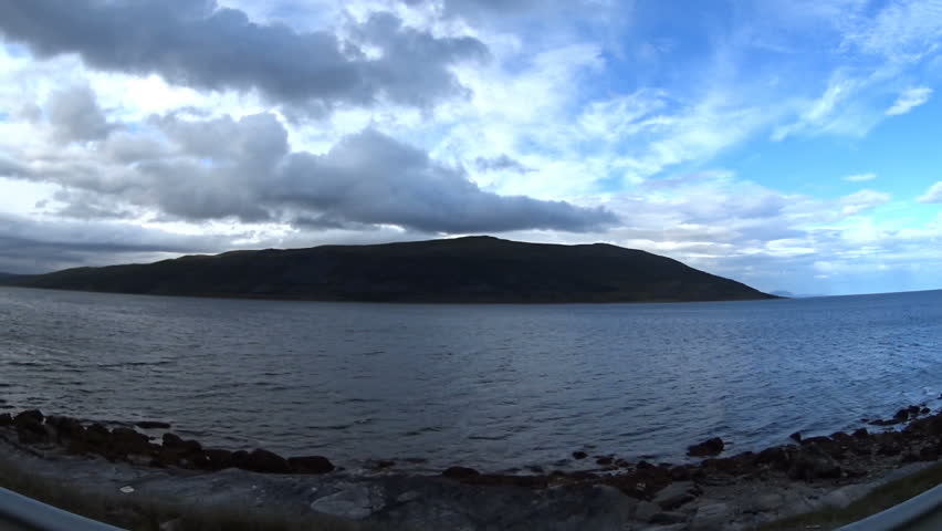 Small beautiful waterfall from top view. Finnmark, Norway. Summer 2016
