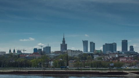 Hyper Lapse of Warsaw City Skyline and Vistula river, with nice clouds movement. Photographed in summer.