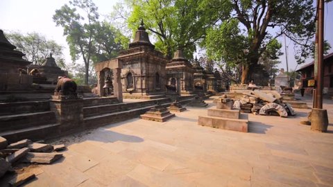 The Pashupatinath Temple with small Shiva temples with lingams. It's a famous, sacred Hindu temple dedicated to Pashupatinath.This complex is on UNESCO World Heritage Sites's list Since 1979