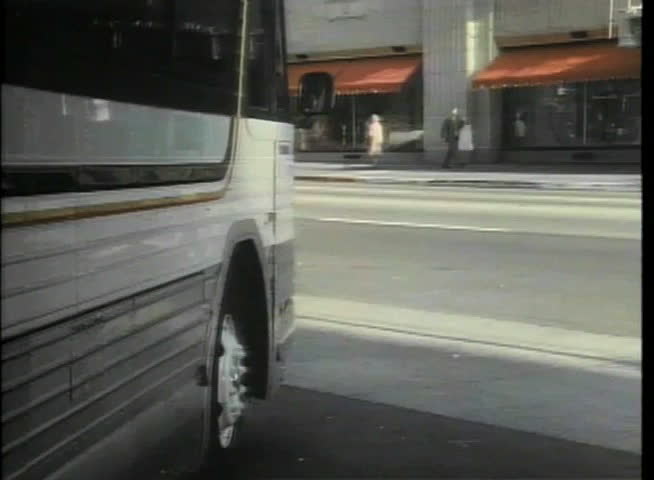Bus leaving station, New York City