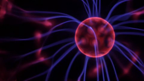 moved red plasma ball with high voltage blue lines