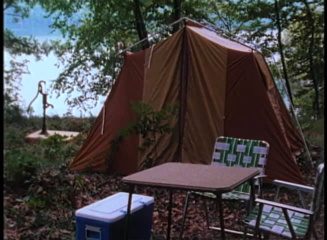 Campsite set up near lake