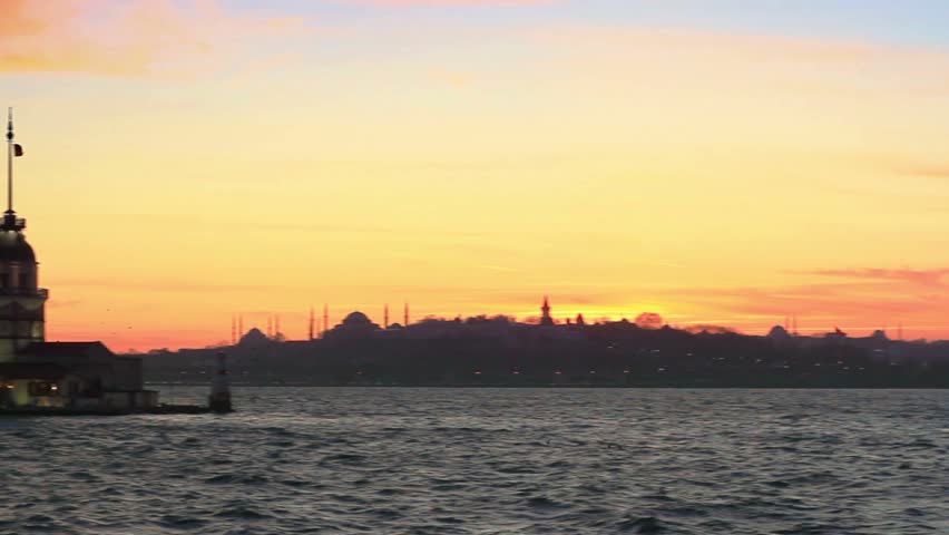 Historical Istanbul Skyline. Panoramic view of Istanbul by the sunset
