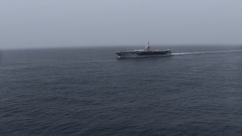 Aircraft carrier in the sea.