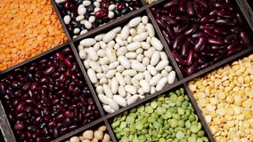 range of different types of beans, peas, lentils, etc. Rotating video