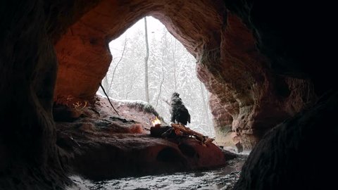 Ice age man in his cave