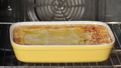 Lasagne in an oven
