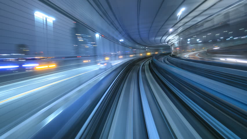 4K Time lapse of automatic train moving to tunnel, Tokyo, Japan 