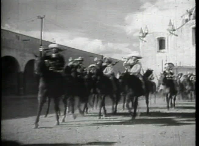 Procession of Mexican soldiers on horseback