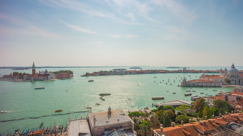 summer day san marco campanile view point santa maria della salute basilica panorama 4k time lapse italy