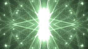 VJ Fractal green kaleidoscopic background.Background green motion with fractal design on black background. Disco spectrum lights concert spot bulb. Light Tunnel. Green screen seamless loop.