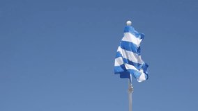 Flag of Greece against blue sky waving slow-mo 1920X1080 HD footage - Slow motion national Greek symbol silky fabric on flagpole 1080p FullHD video