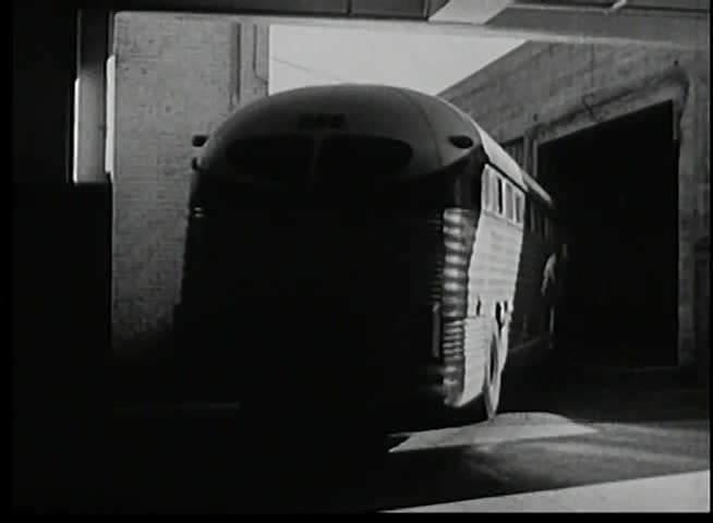 Bus departing from station