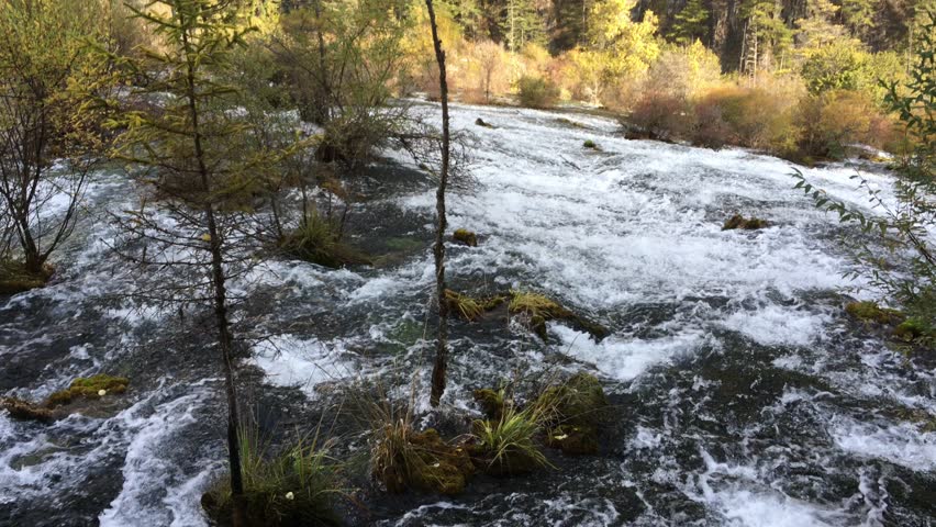Pearl Shoal Waterfall at Jiuzhaigou National Park  where is the UNESCO World Heritage in Sichuan , China in  Autumn in November located in  in  Tibetan-Qiang of Sichuan ,China
