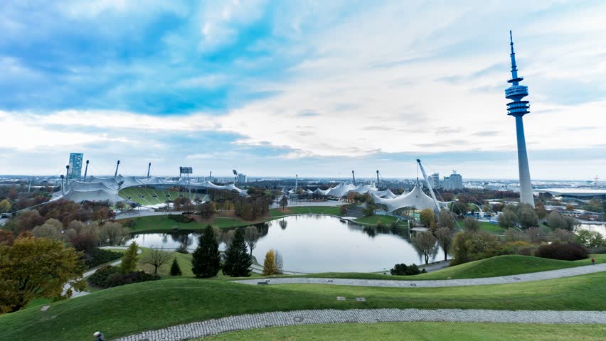 Time Lapse Video of Olympic Park in Munich, Bavaria, Germany in 4K.