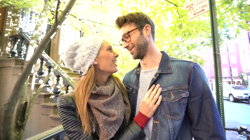 Trendy in love couple enjoying walk in Greenwich village