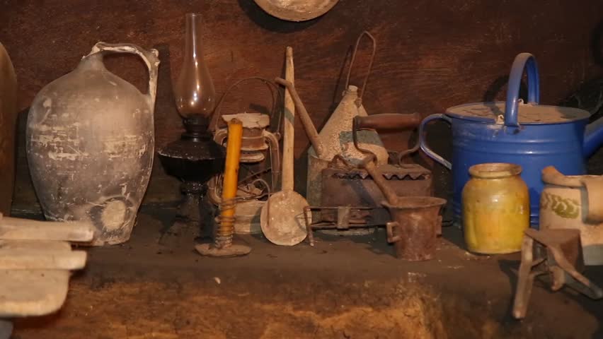 Still life, dishes in ethno house