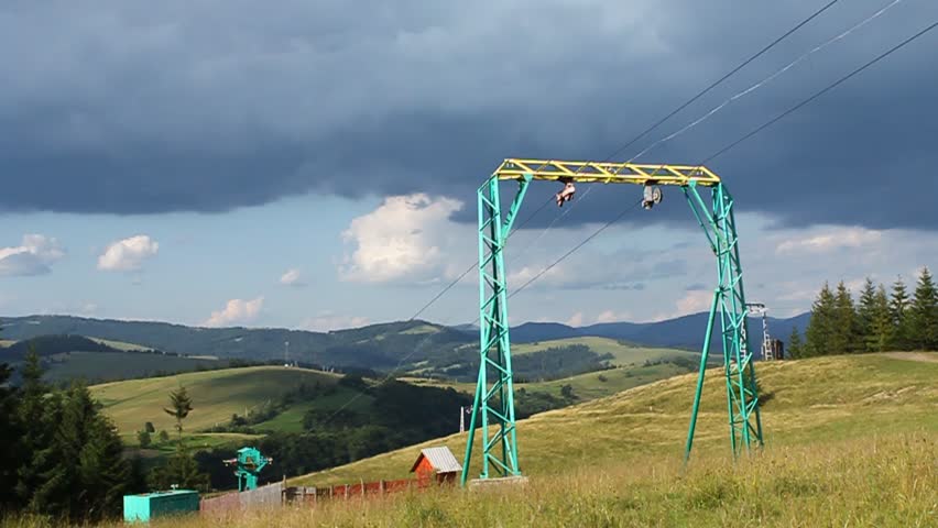 A ski lift in the Carpathian Mountains