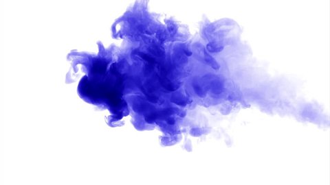 Blue cloud smoke / ink on water on white background