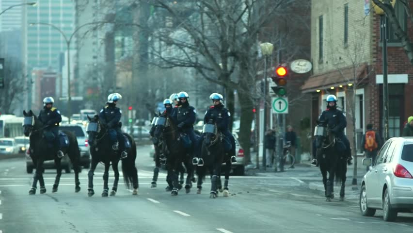 MONTREAL, CANADA - CIRCA FEBRUARY 2012 - Mounted police are police patrol on