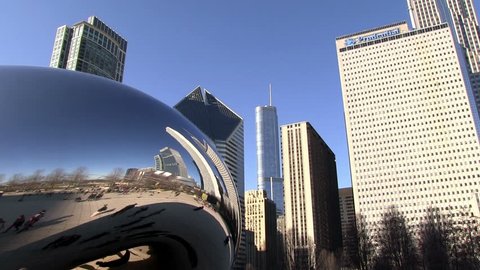 CHICAGO - FEBRUARY 25: Chicago buildings reflecting in Cloud Gate sculpture at Millennium Park February 25, 2012 in Chicago, Illinois.