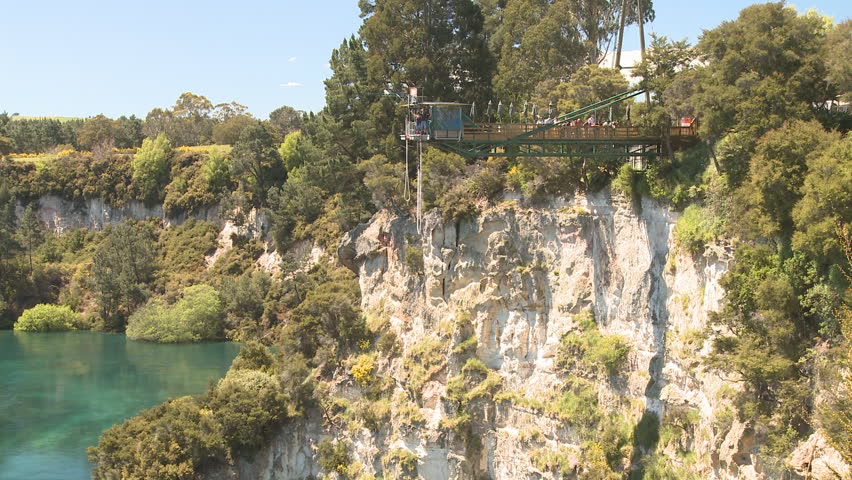 A bungy jumper in action in Taupo, New Zealand