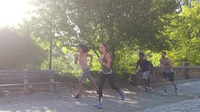 Group of joggers exercising at Central park, NYC