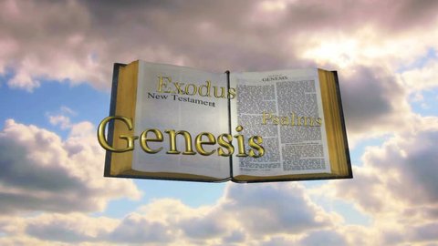 Christian Bible emerging from clouds to reveal books of the bible