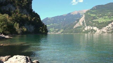Lake Between Mountains with Crystal Water, Switzerland. Full HD 1920x1080 Vide Clip