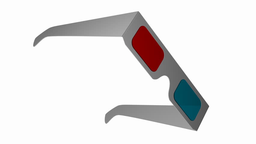 Anaglyph 3-D glasses isolated rotation on white background loop with alfa channel