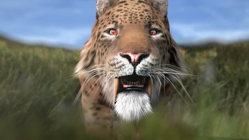 Smilodon roars in the jungle