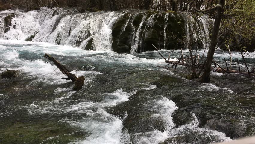 Pearl Shoal Waterfall at Jiuzhaigou National Park in Sichuan , China in  Autumn in November located in  in  Tibetan-Qiang of Sichuan ,China