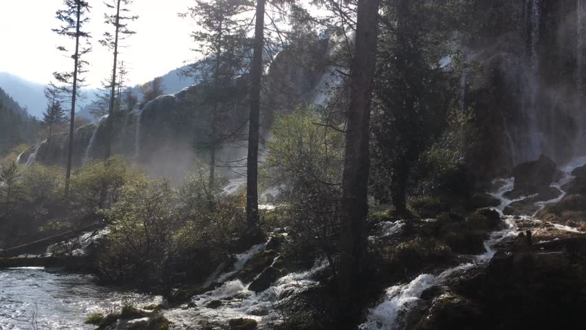 Pearl Shoal Waterfall at Jiuzhaigou National Park in Sichuan , China in  Autumn in November located in  in  Tibetan-Qiang of Sichuan ,China