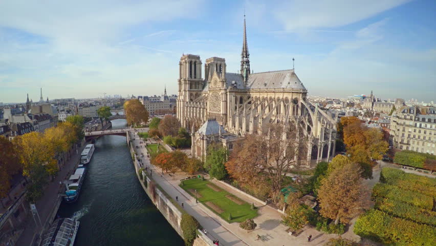 Aerial view of Paris with Notre Dame cathedral