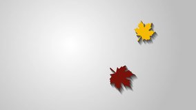 4K Thanksgiving greeting card with Happy Thanksgiving animation lettering text. Ifinity loop thanksgiving card. White text. Gray background. Yellow and brown leaf. Whith shadows.
