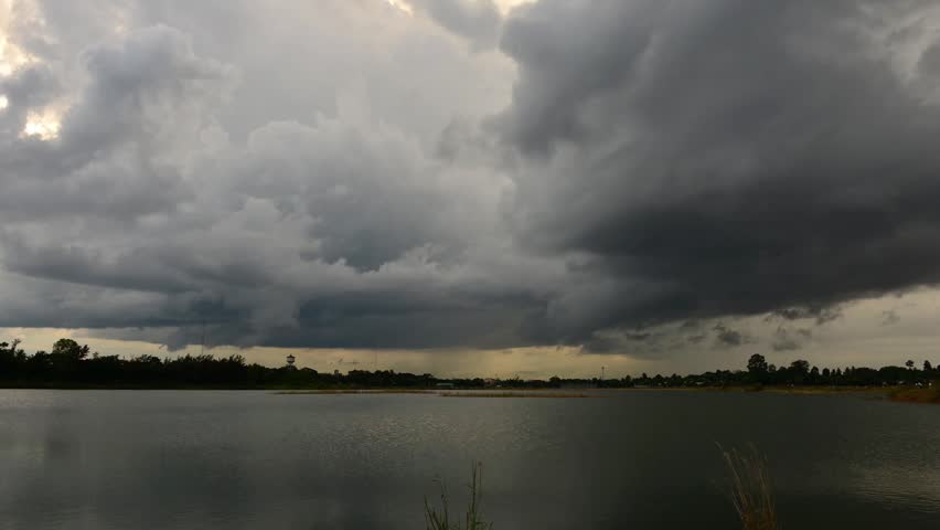 storm clouds on the lake in sunset, time lapse