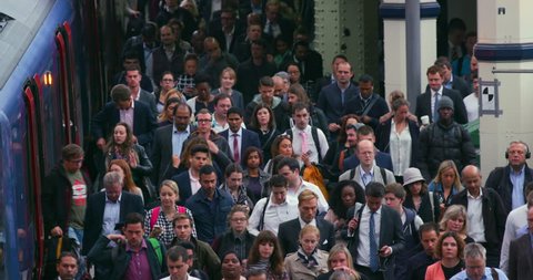 UNITED KINGDOM, LONDON - SEPTEMBER 2016: Commuters Arriving At Waterloo Station; London England