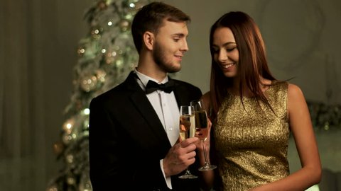 Beautiful Loving Couple Holding Glasses Champagne Stock Footage Video ...