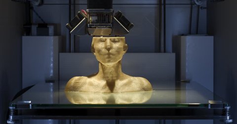 Working 3D printer, printing a human bust. 4K Time Lapse Video