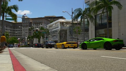 los angeles famous rodeo drive luxury cars traffic panorama 4k usa