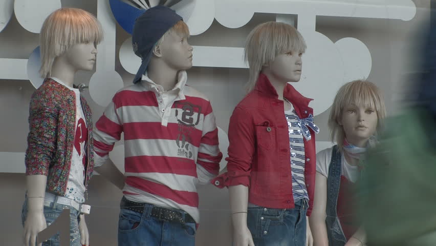 Children dummies at clothes store display