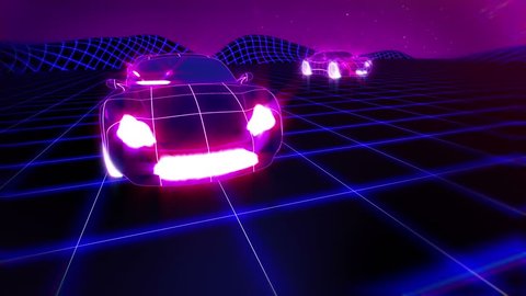 Car race retro futuristic seamless animation. Synthwave background.