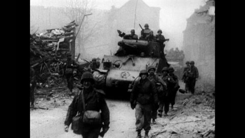 General George Patton's Third Army on its way to north towards Bastogne to counterattack during Battle of the Bulge, Ardennes, Belgium, Luxembourg circa December, 1944