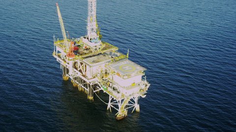 Aerial view of oil production rig deep ocean, Gulf Mexico, America, USA