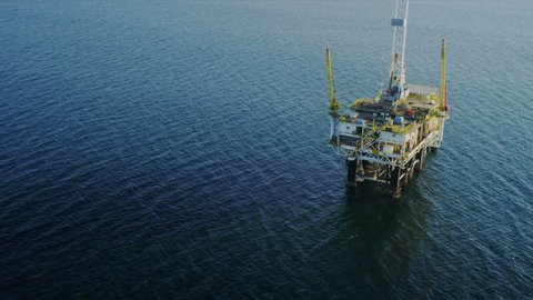 Aerial view of oil production rig deep ocean, Gulf Mexico, America