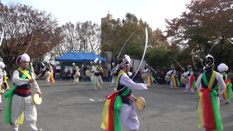 Busan, South Korea: November 12, 2016 4K footage of Korean traditional dance perform at Busan tower