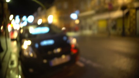 Drunk man POV looking for his car parked near bar, blurred vision, intoxication