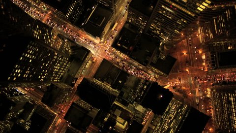 Aerial view of  skyscrapers at night in San Francisco