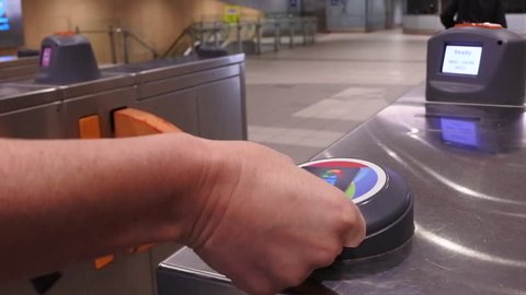 SYDNEY - FEB 21 2019:Australian Opal Card User. Opal is a contactless smart card ticketing system for public transport services in the greater Sydney area of New South Wales, Australia.